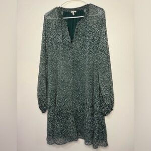 Joie Green Polka Dot Mini Dress Balloon Long Sleeve Shift Chiffon Size XXL